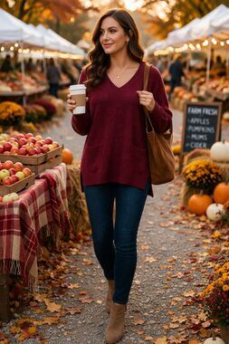 J.Crew | Merino Wool Blend V-Neck Sweater| Maroon | Pockets | Small